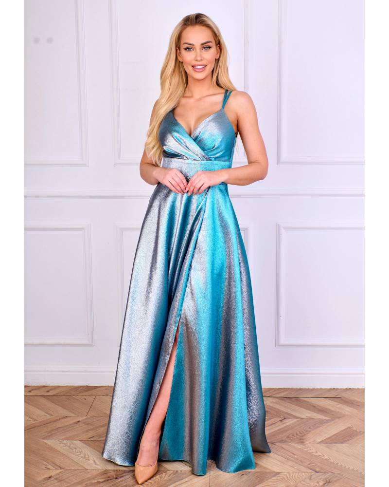 11411. ŻAKARD SREBRNO - TURKUSOWY długa